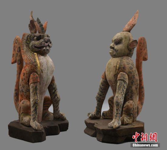 圖為慕容智墓出土鎮(zhèn)墓獸。 中新社發(fā) 甘肅省文物局 供圖