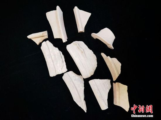 圖為靜寧縣賈河鄉(xiāng)竇坪村出土的彩陶片、紅陶片。 夏劍鋒 攝