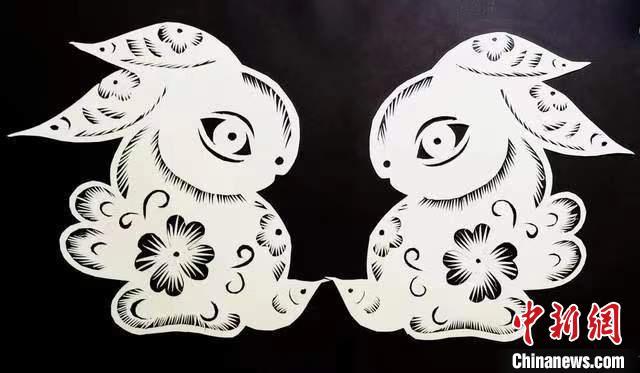圖為甘肅“非遺人”創(chuàng)作的剪紙兔。(資料圖) 甘肅省非遺保護中心供圖